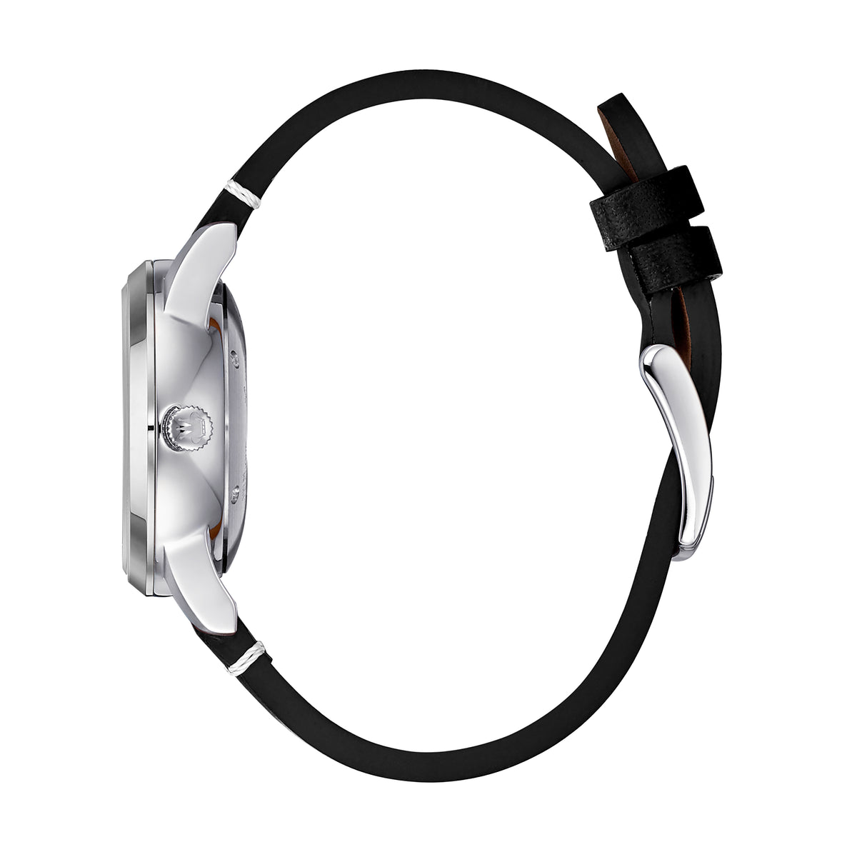 René Mouris Noblesse 10106RM1 men's watch, silver, white dial, black leather strap – side profile