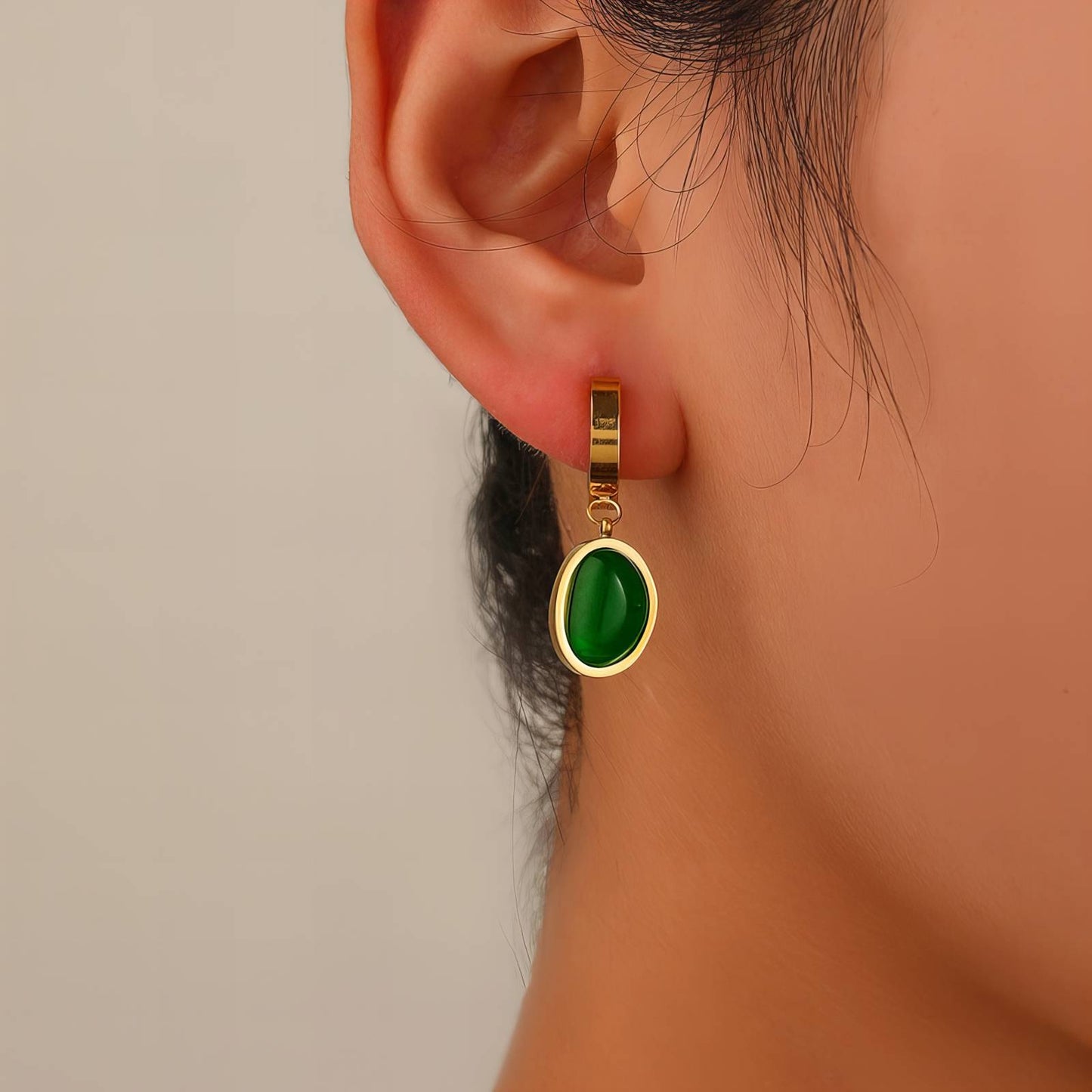 Green Luxe Hoops 18K Gold Plated Steel