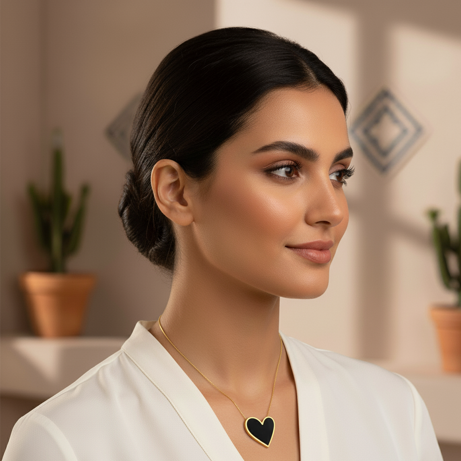 Heart Necklace, 18K Gold Plated Steel Black