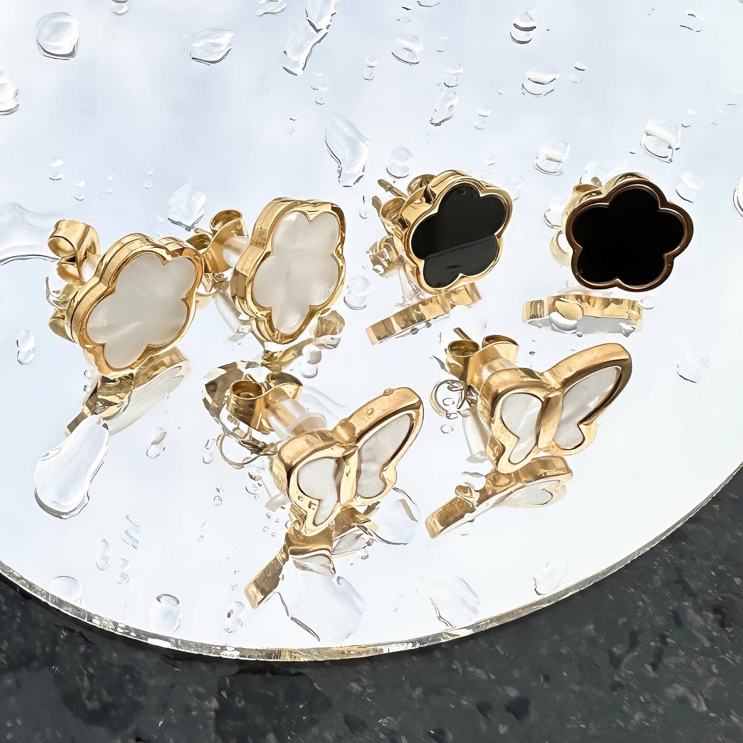 "Flowers" Earrings, 18K Gold Plated Steel