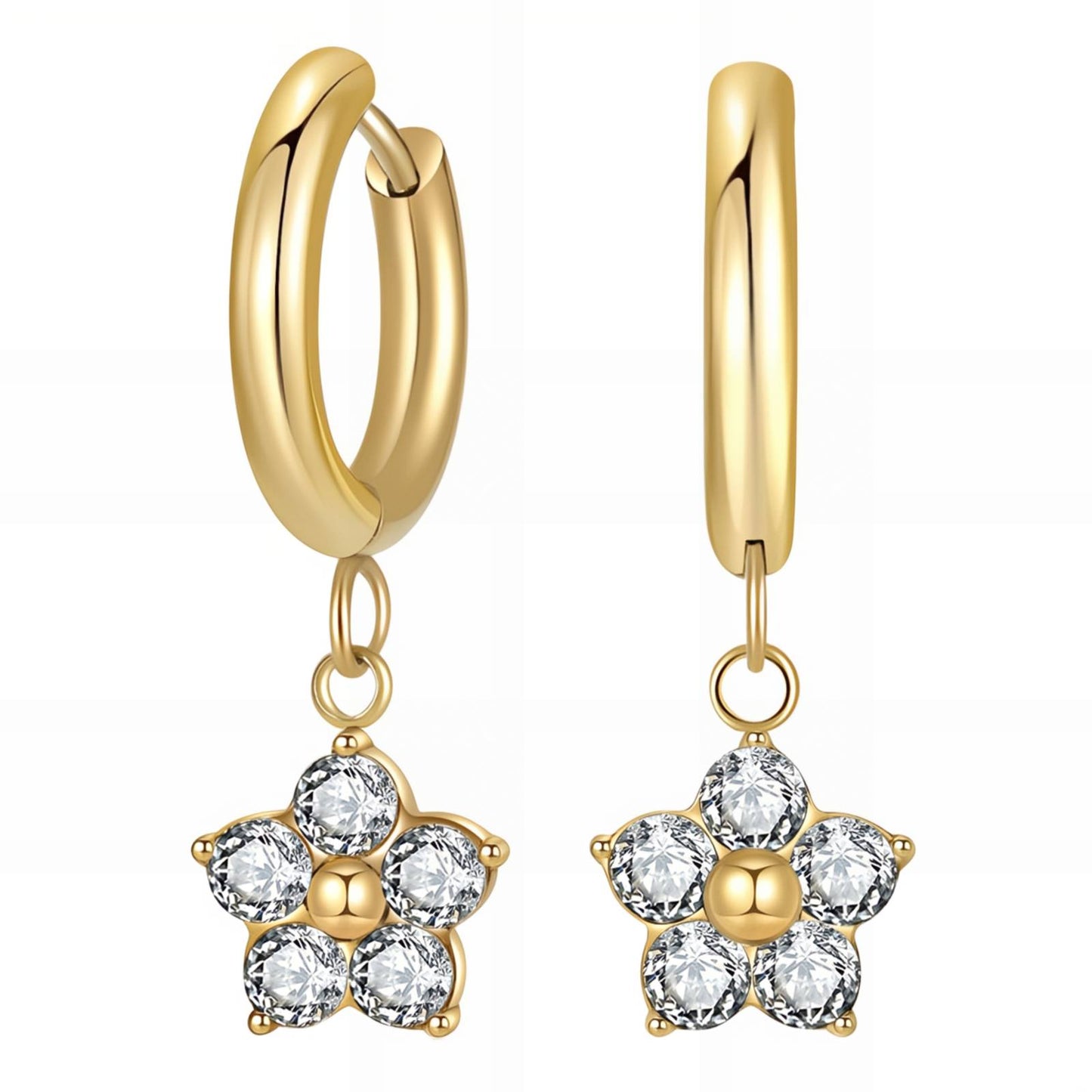 Flower" Necklace And Earrings 18K Gold Plated Steel SET