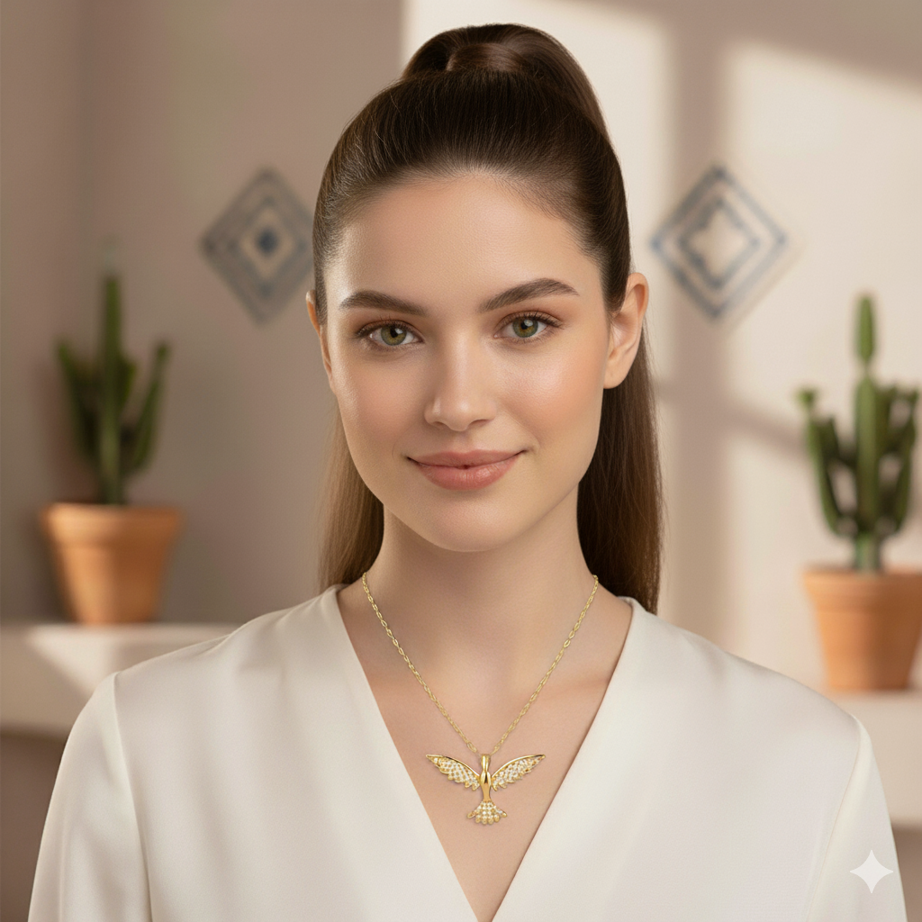 "Bird" Necklace, 18K Gold Plated Steel
