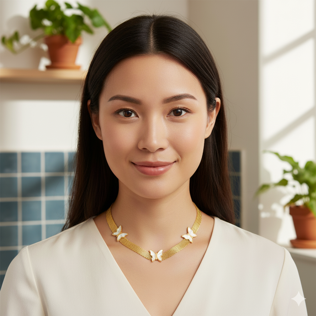 "Butterflies" Necklace, 18K Gold Plated Steel