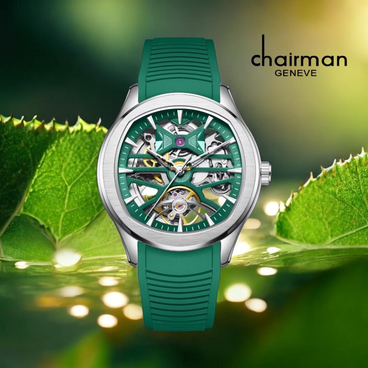 Chairman Rubber Strap Automatic Skeleton Watch (1 Year Warranty)