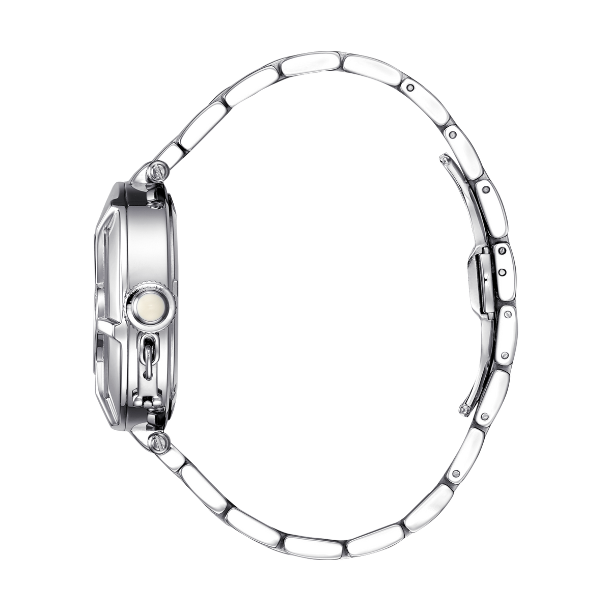 René Mouris Coeur d'Amour 50102RM1 women's watch, silver, white mother-of-pearl heart dial – side profile