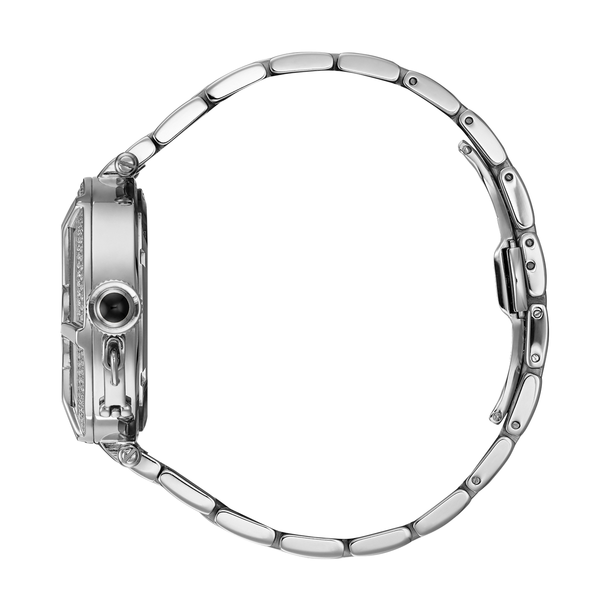 René Mouris Coeur d'Amour 50103RM3 women's watch, silver, black dial, crystal bezel – side profile