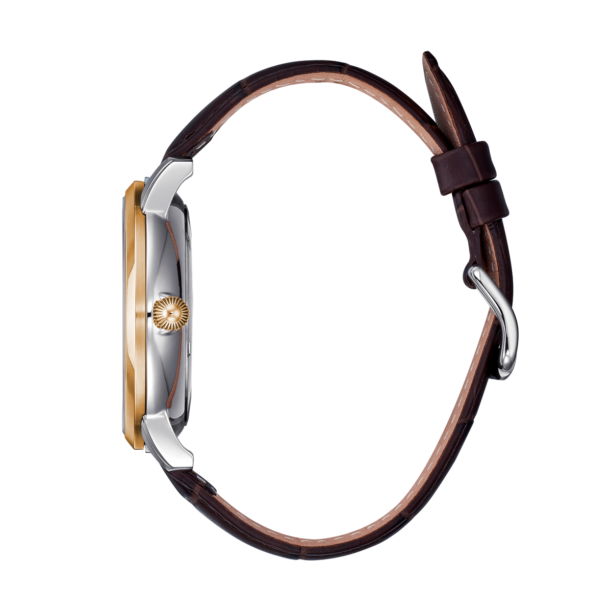 René Mouris Executive 80101RM4 men's watch, rose gold, cream dial, brown leather strap – side profile