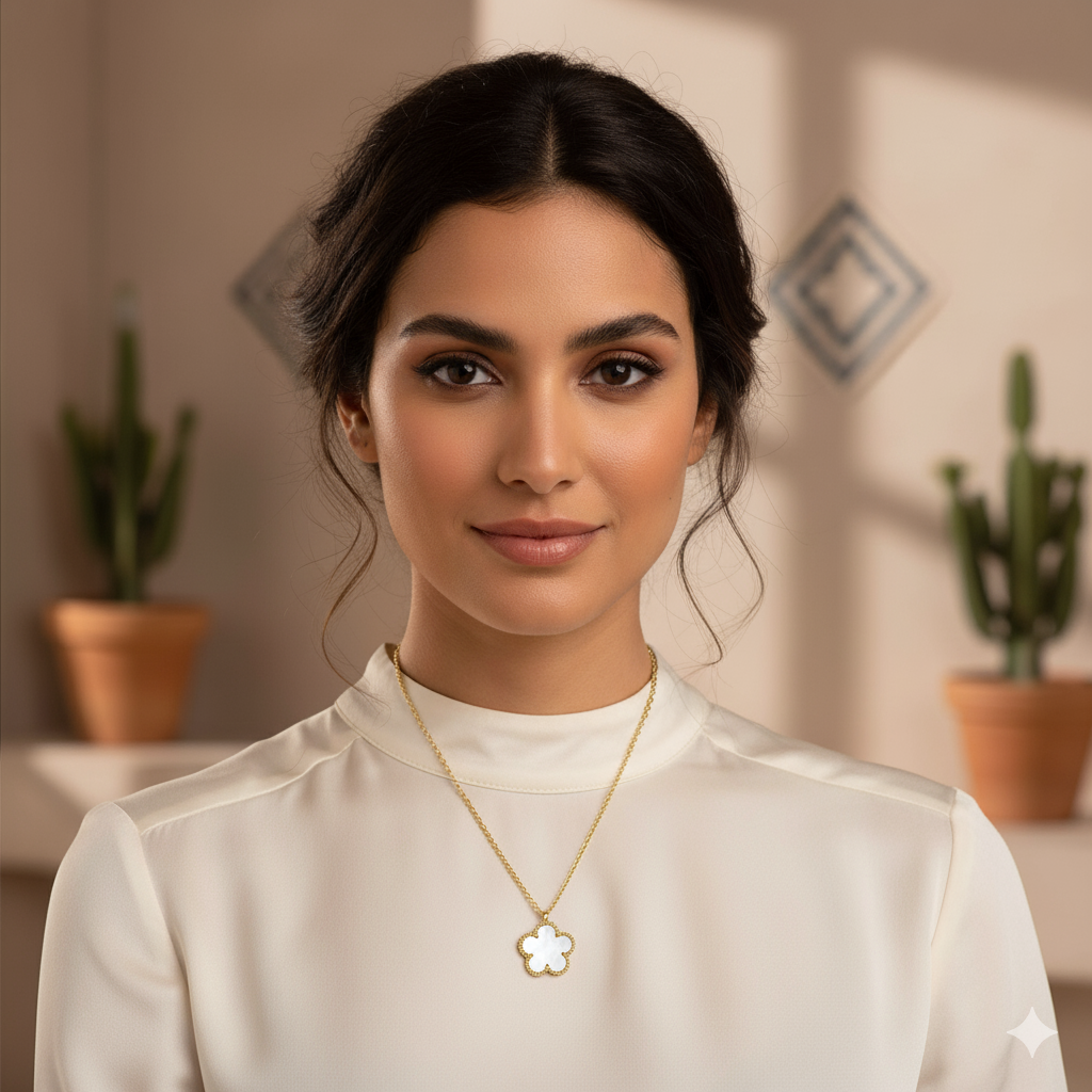 Flower" Necklace, 18K Gold Plated Steel