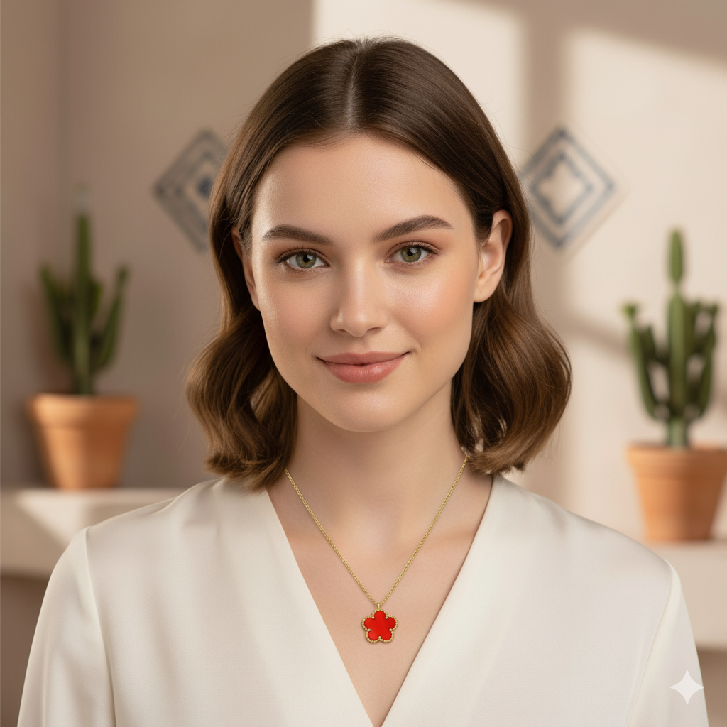 Flower" Necklace, 18K Gold Plated Steel