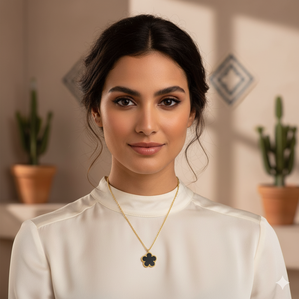 Flower" Necklace, 18K Gold Plated Steel