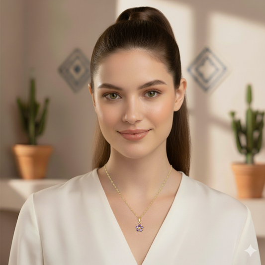 "Flower" Necklace, 18K Gold Plated Steel Purple