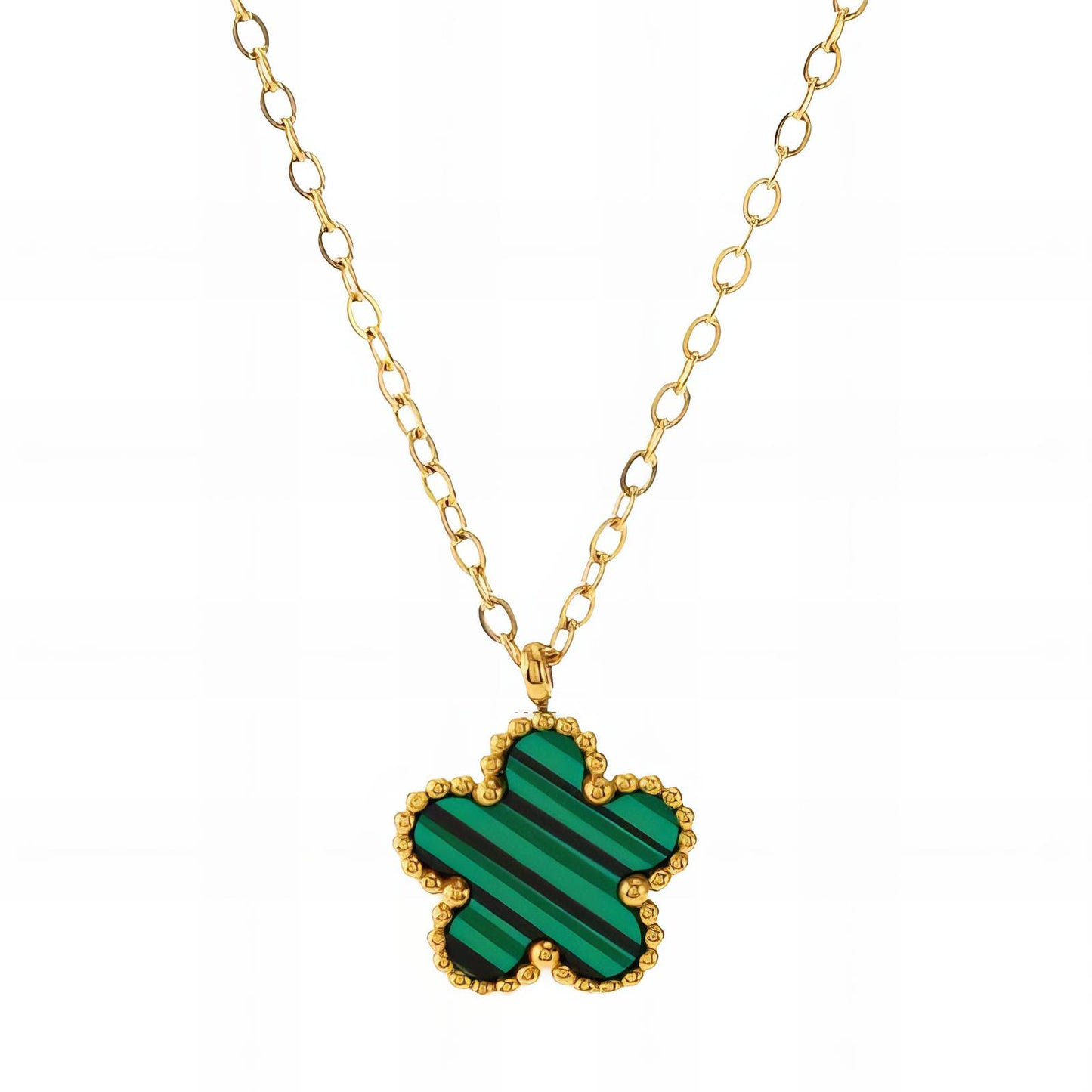 Flower" Necklace, 18K Gold Plated Steel green