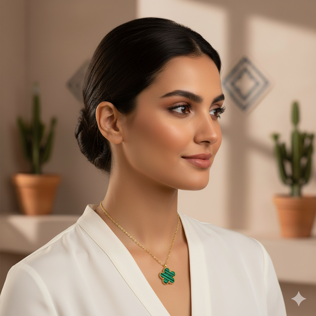 Flower" Necklace, 18K Gold Plated Steel green