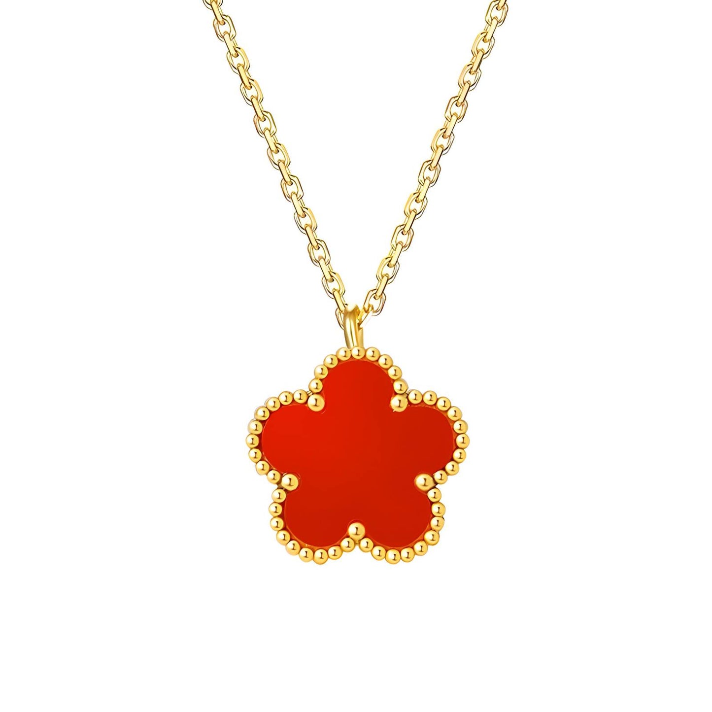Flower" Necklace, 18K Gold Plated Steel red