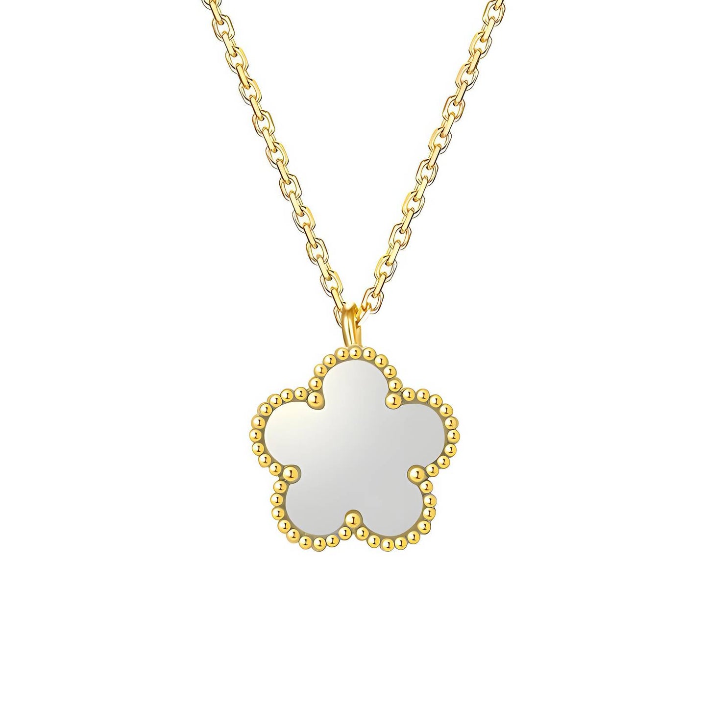 Flower" Necklace, 18K Gold Plated Steel white