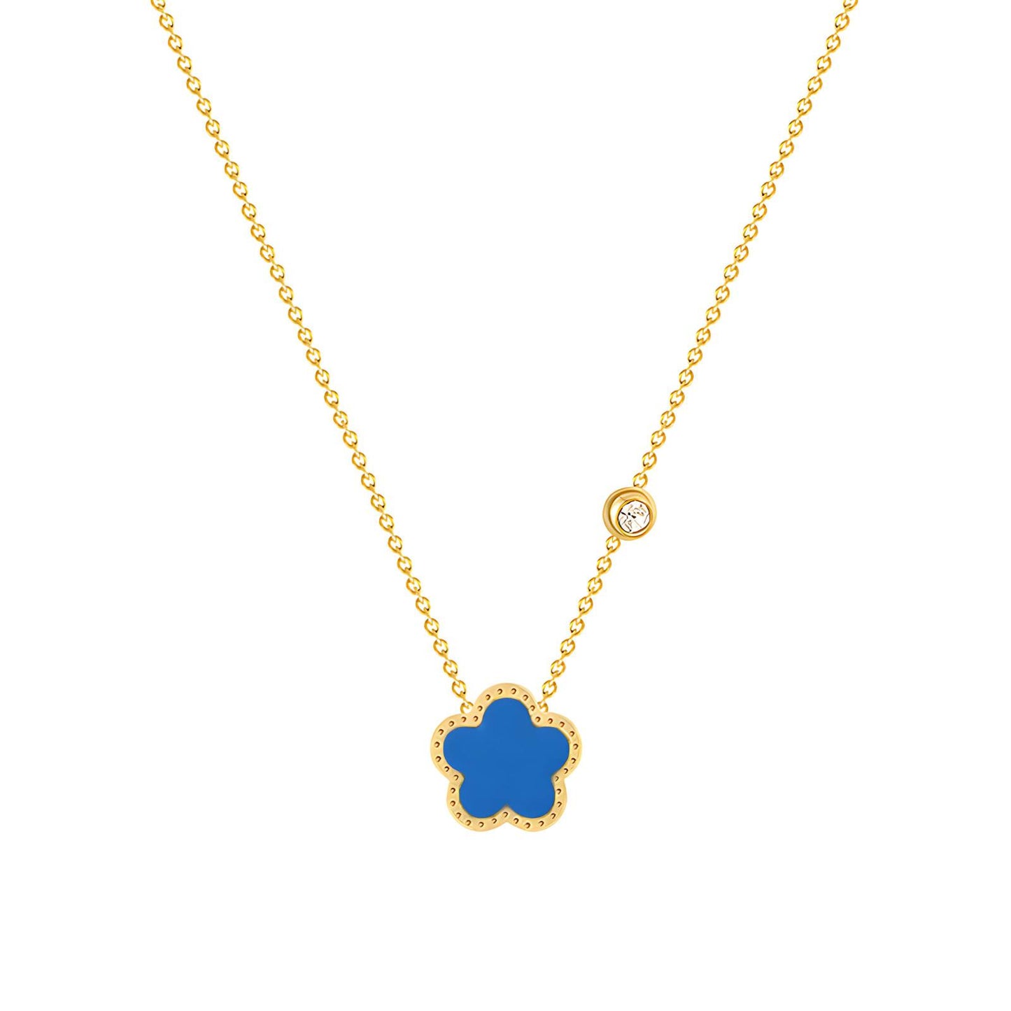 Flower" Necklace, 18K Gold Plated Steel with Cubic zirconia