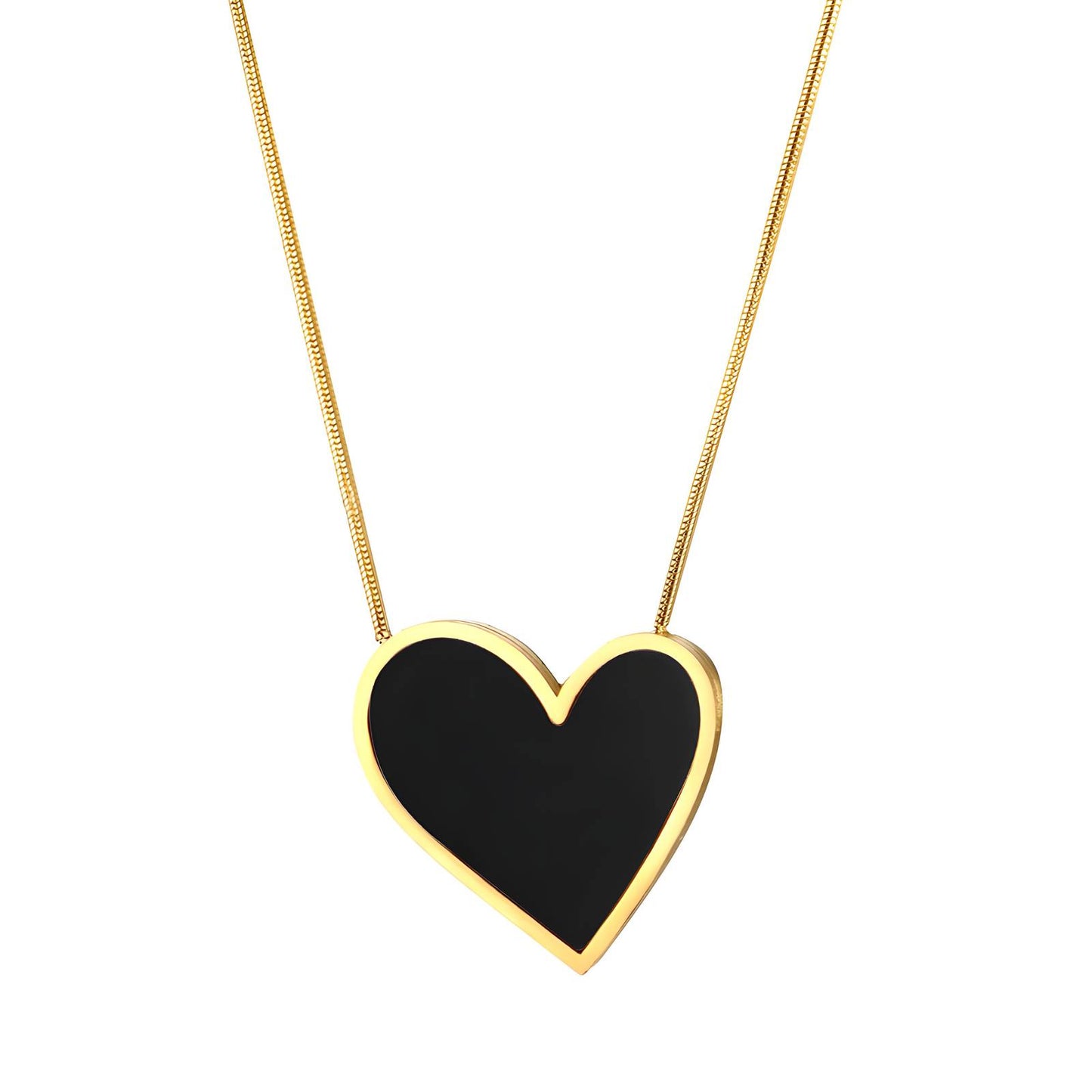 Heart Necklace, 18K Gold Plated Steel Black