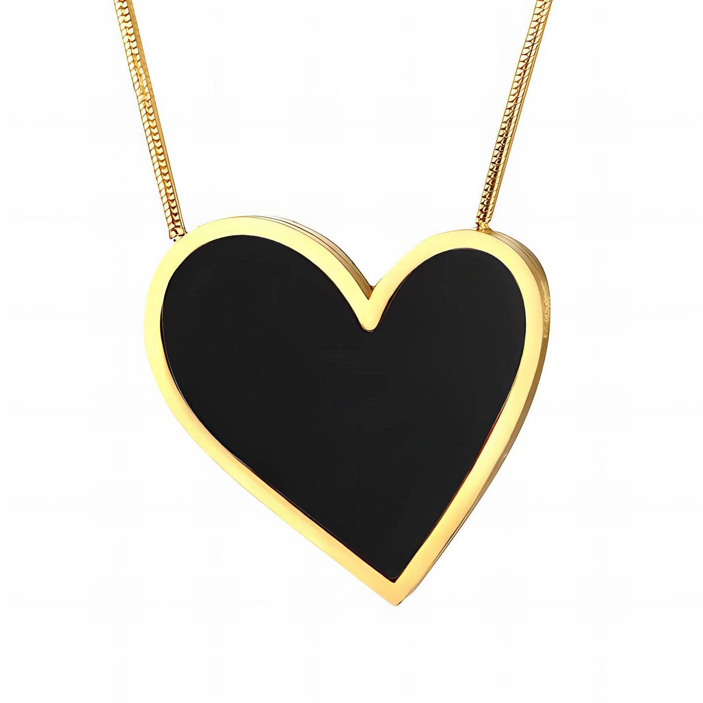Heart Necklace, 18K Gold Plated Steel Black