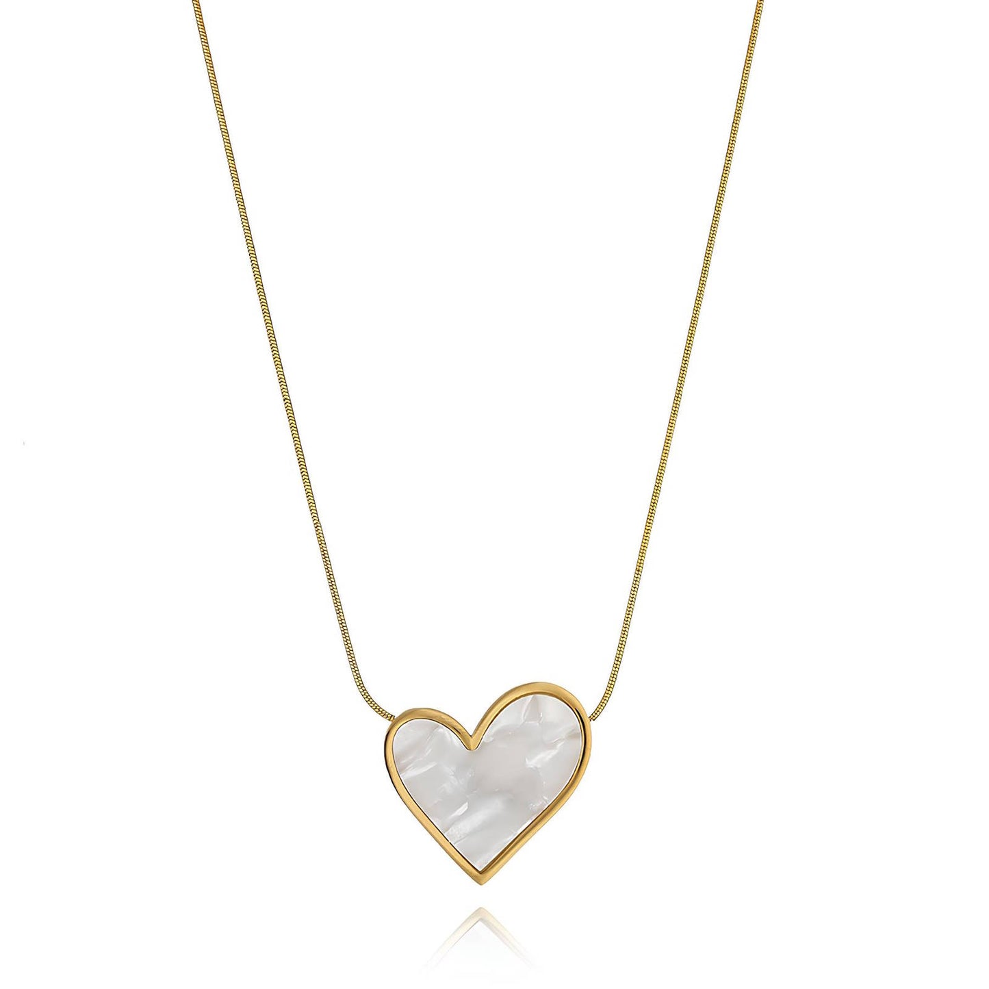"Heart" Necklace, 18K Gold Plated Steel White
