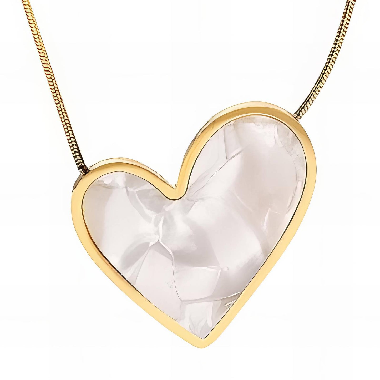 "Heart" Necklace, 18K Gold Plated Steel White