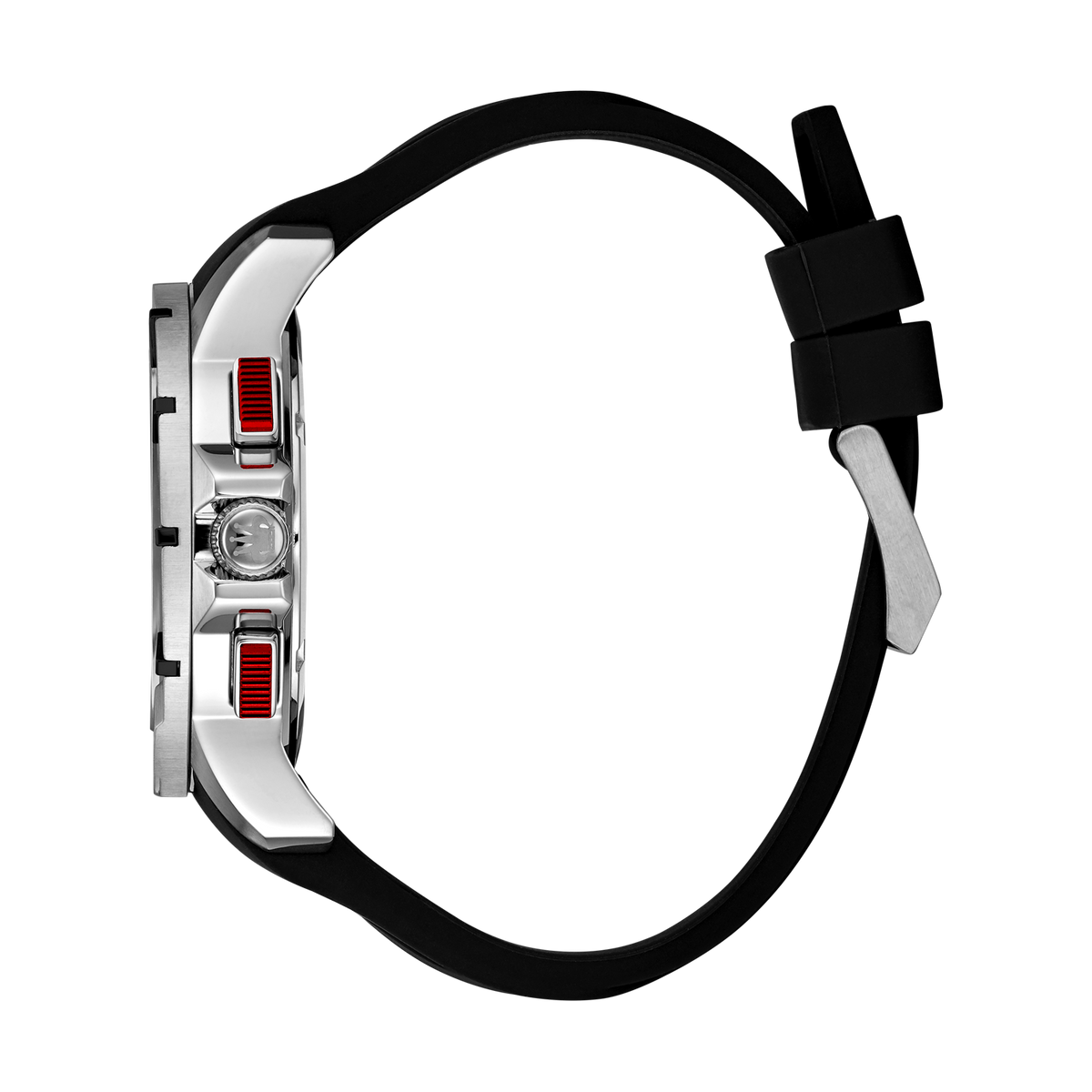René Mouris Infinité 90121RM2 men's watch, silver, black dial, red accents – side profile