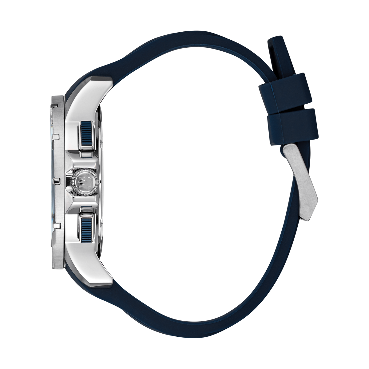 René Mouris Infinité 90121RM5 men's watch, silver, white dial, blue silicone strap – side profile