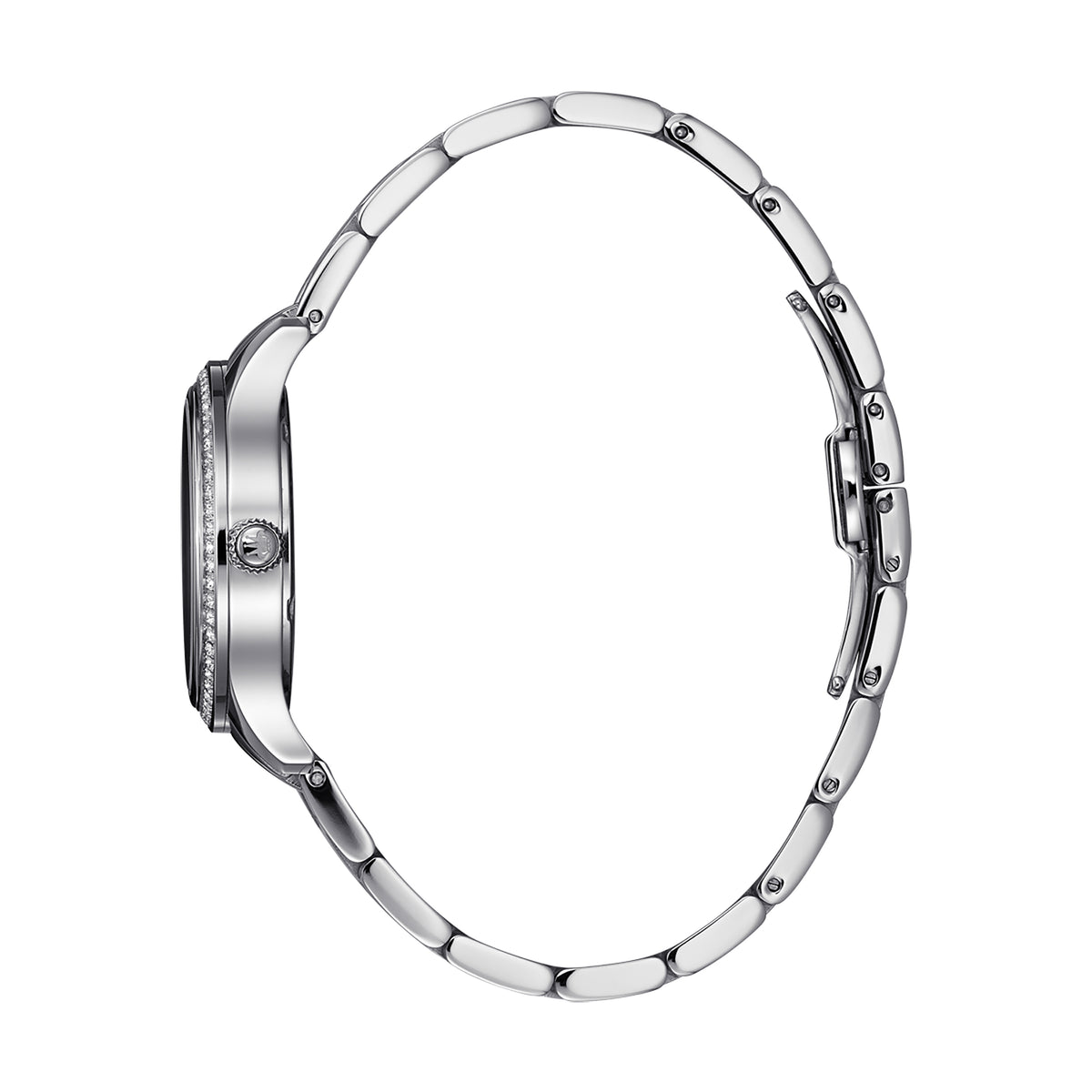 René Mouris Lola 50113RM1 women's watch, silver, white dial, crystal bezel – side profile