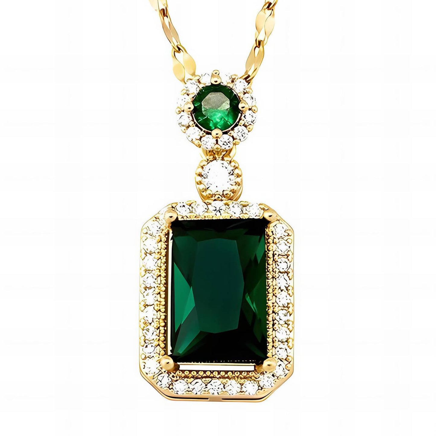 Necklace, 18K Gold Plated Steel Green