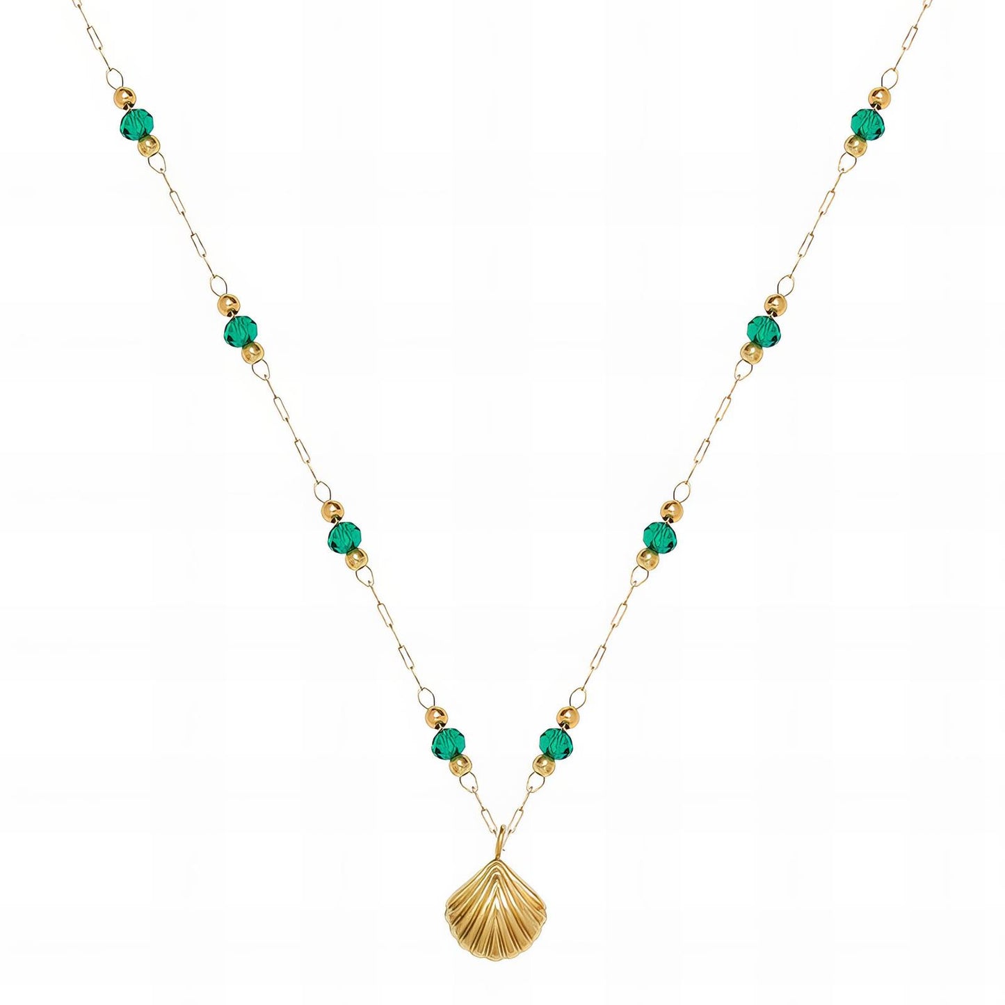 Necklace, 18K Gold Plated Steel & Rhinestones.