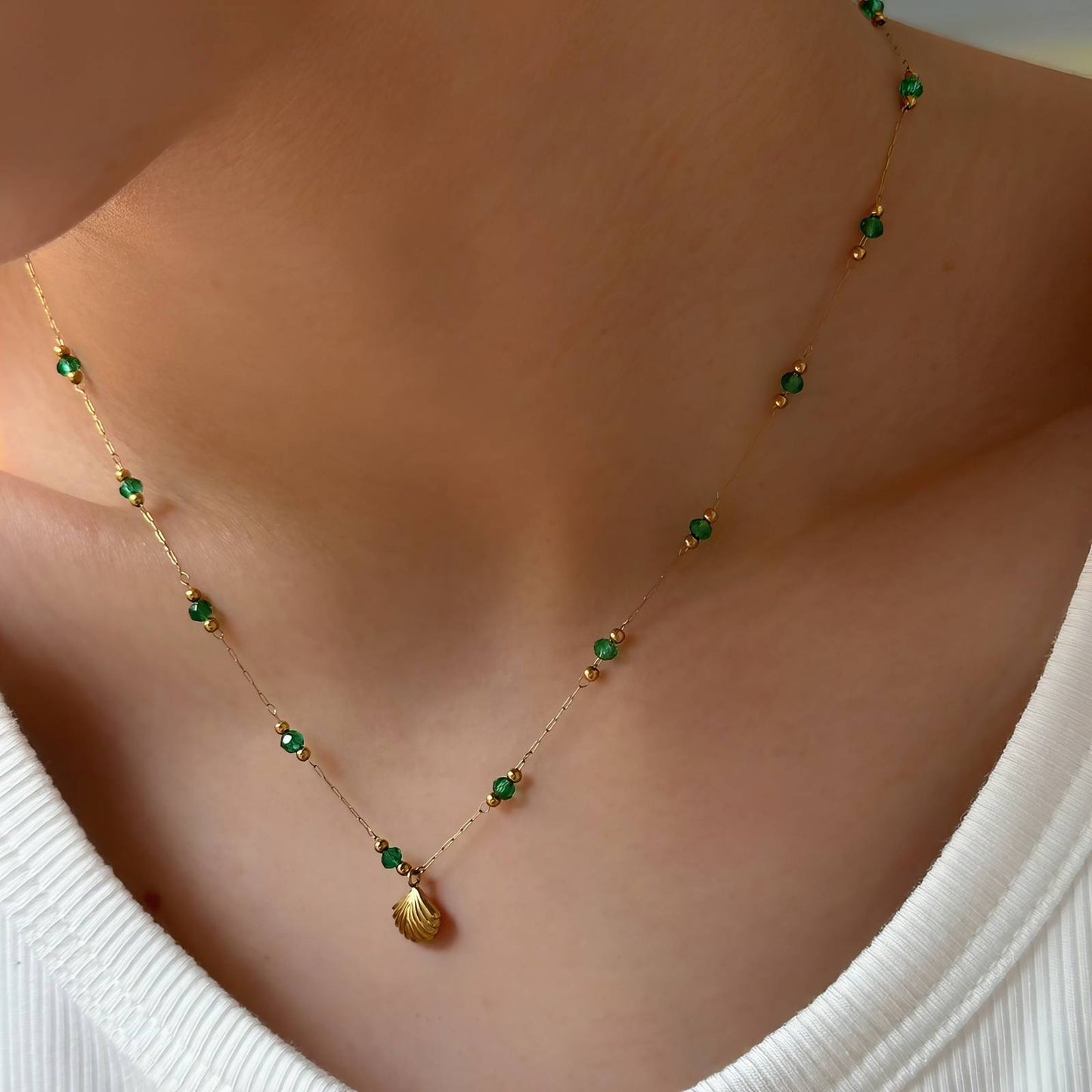 Necklace, 18K Gold Plated Steel & Rhinestones.