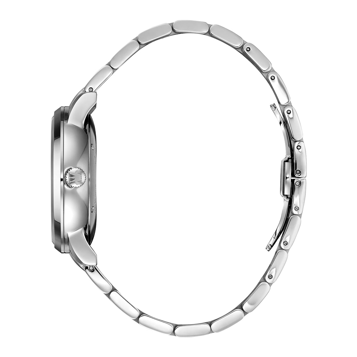 René Mouris Noblesse 10107RM1 men's watch, silver, white dial, steel bracelet – side profile