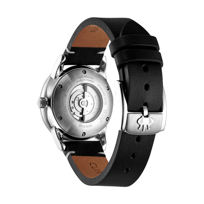 René Mouris Noblesse 10106RM1 men's watch, silver, white dial, black leather strap – case back