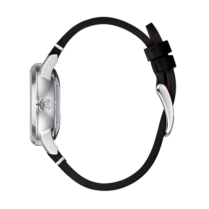 René Mouris Noblesse 10106RM1 men's watch, silver, white dial, black leather strap – side profile