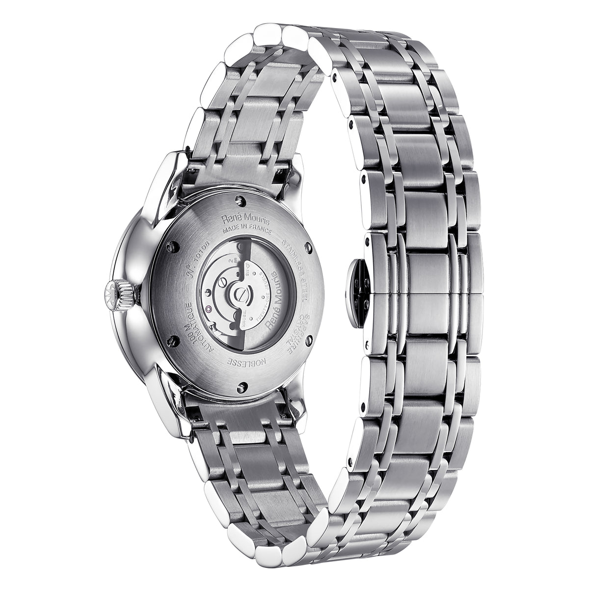 René Mouris Noblesse 10108RM1 women's watch, silver, white dial – case back