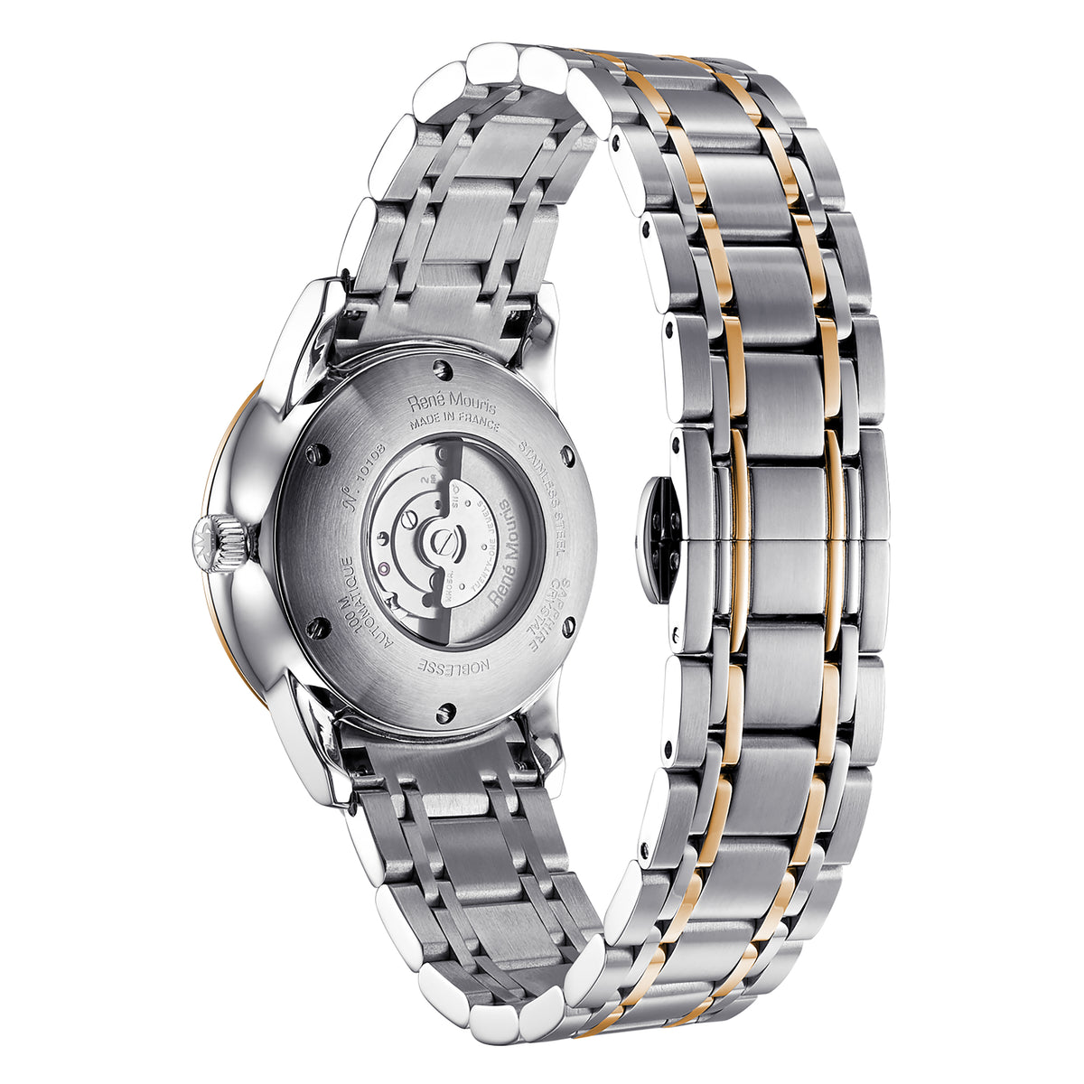 René Mouris Noblesse 10108RM2 women's watch, two-tone gold, black dial – case back