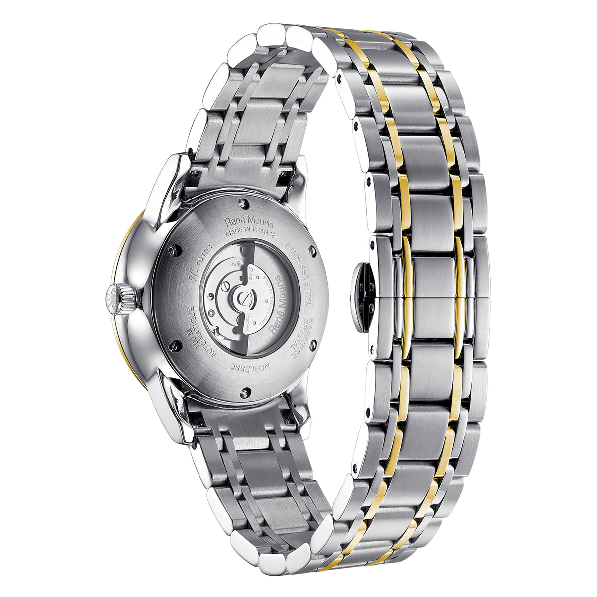 René Mouris Noblesse 10108RM3 women's watch, two-tone rose gold, silver dial – case back