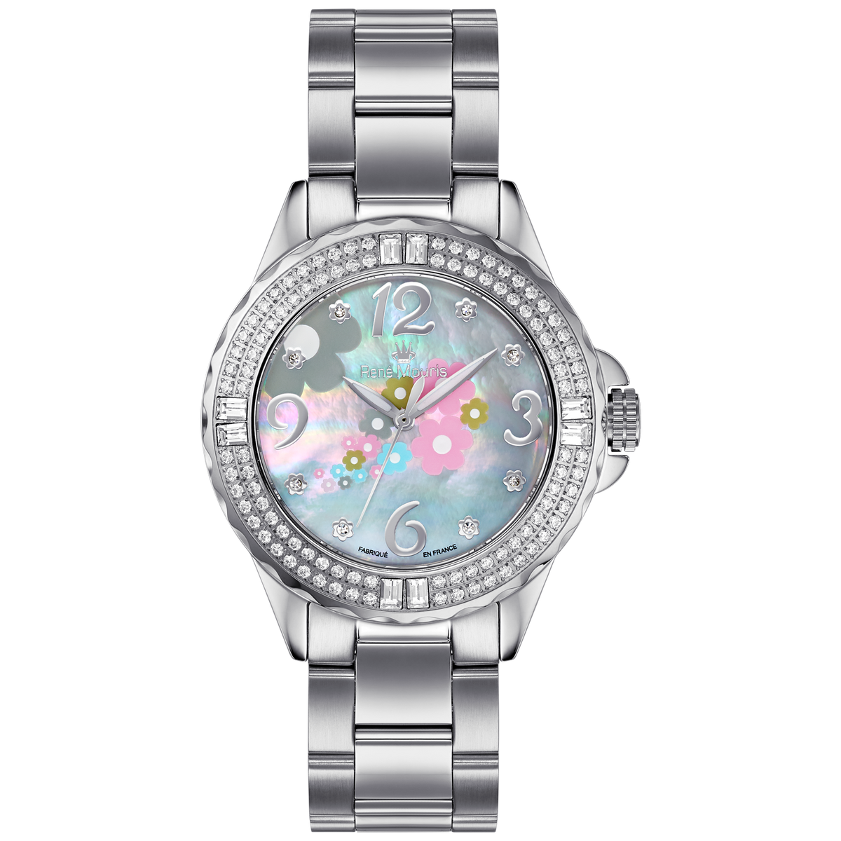 René Mouris La Fleur 50105RM1 women's watch, silver, mother-of-pearl floral dial – front view