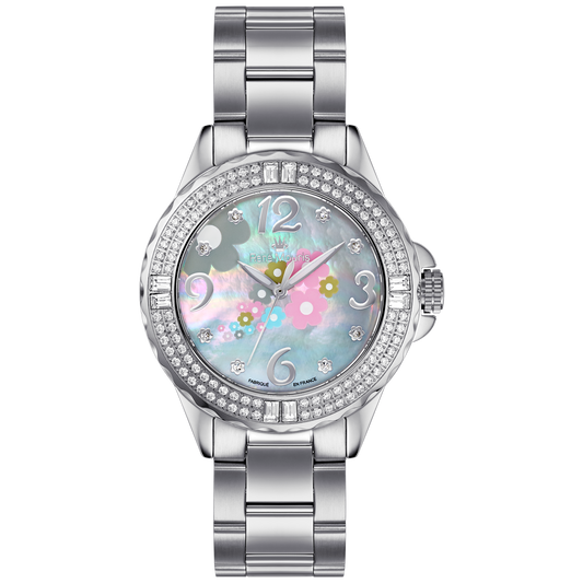 René Mouris La Fleur 50105RM1 women's watch, silver, mother-of-pearl floral dial – front view