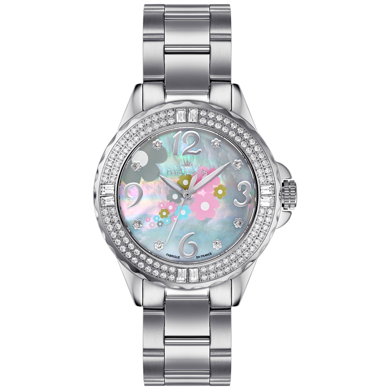 René Mouris La Fleur 50105RM1 women's watch, silver, mother-of-pearl floral dial – front view