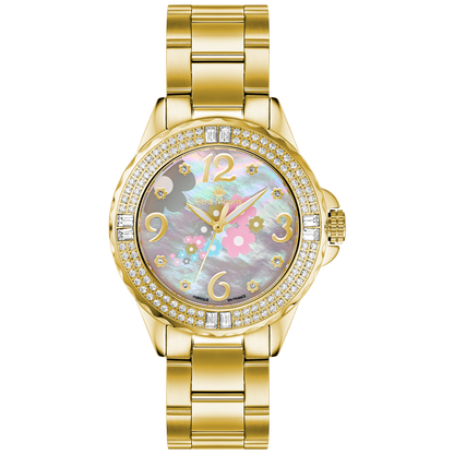 René Mouris La Fleur 50105RM4 women's watch, gold, mother-of-pearl floral dial – front view