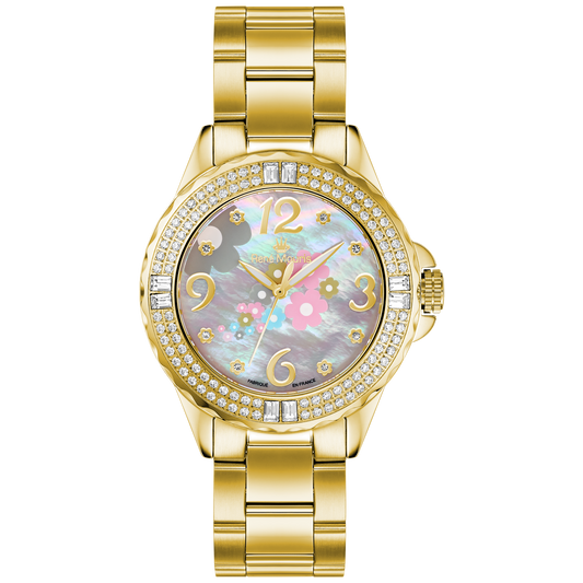 René Mouris La Fleur 50105RM4 women's watch, gold, mother-of-pearl floral dial – front view
