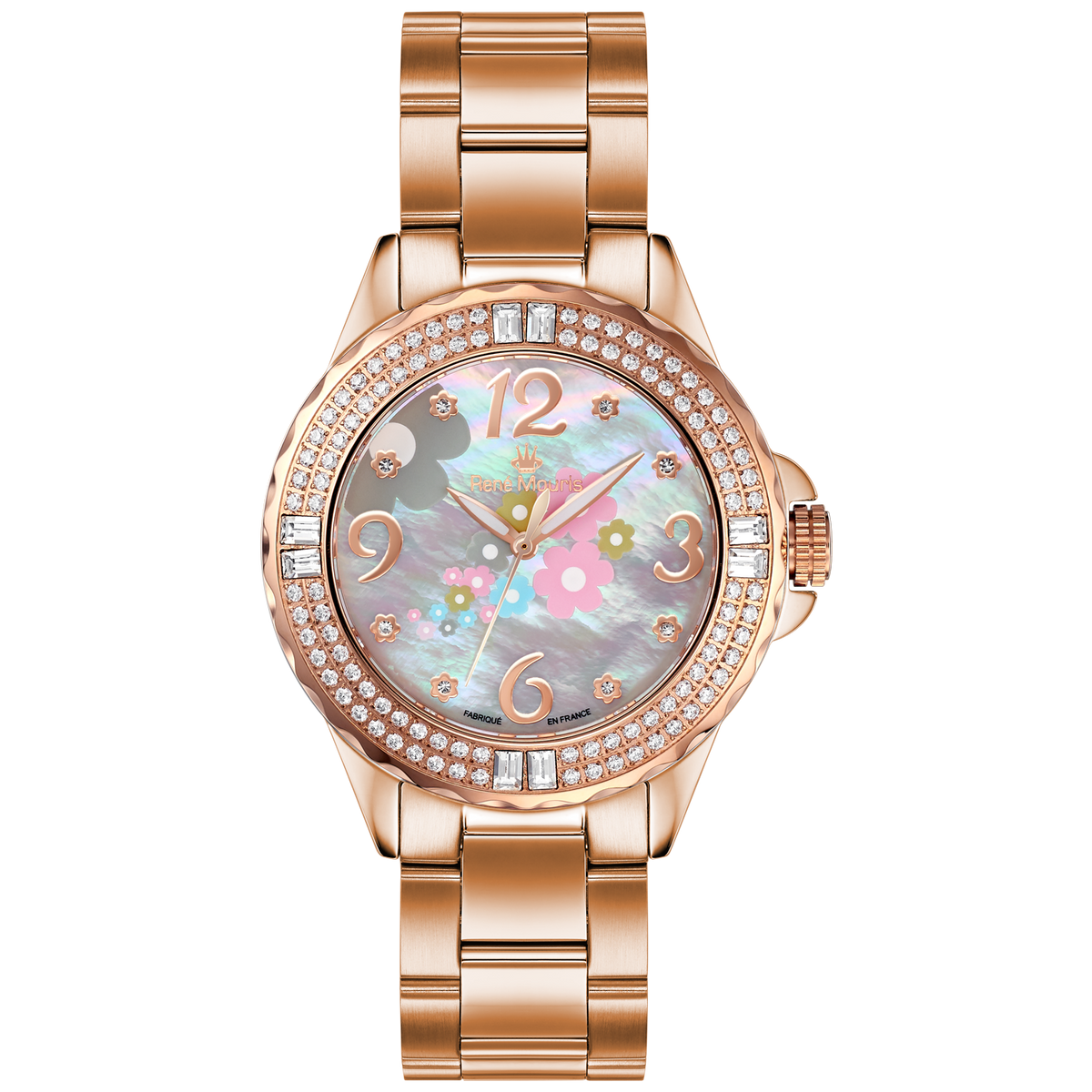 René Mouris La Fleur 50105RM9 women's watch, rose gold, mother-of-pearl floral dial – front view
