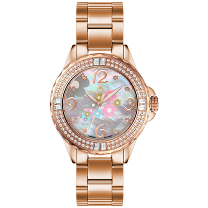 René Mouris La Fleur 50105RM9 women's watch, rose gold, mother-of-pearl floral dial – front view