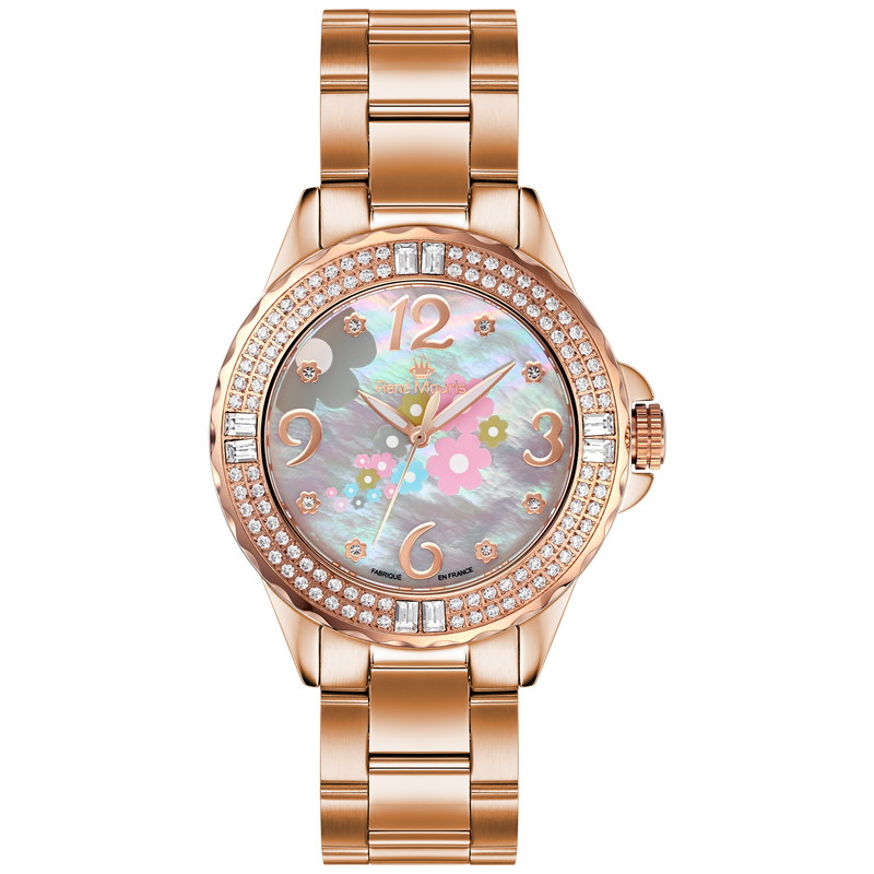 René Mouris La Fleur 50105RM9 women's watch, rose gold, mother-of-pearl floral dial – front view