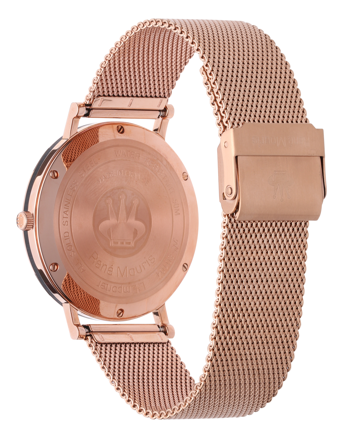 René Mouris L'Emporter 80104ME006 men's watch, rose gold, white dial, mesh bracelet – case back