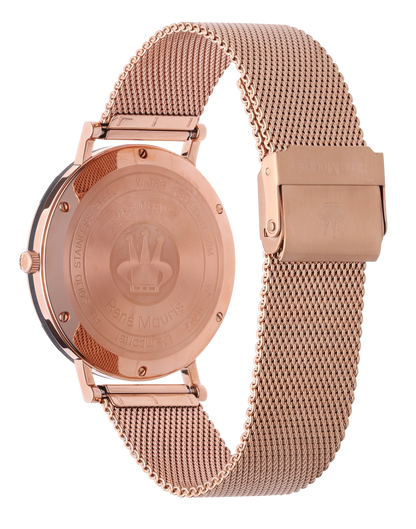 René Mouris L'Emporter 80104ME006 men's watch, rose gold, white dial, mesh bracelet – case back