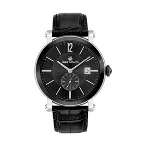 René Mouris Ambassador 80103RM2 men's watch, black, black dial, black leather strap – front view