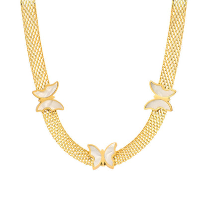 "Butterflies" Necklace, 18K Gold Plated Steel