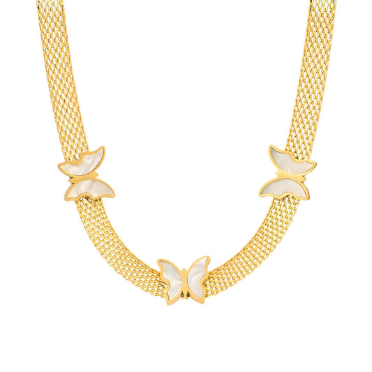 "Butterflies" Necklace, 18K Gold Plated Steel