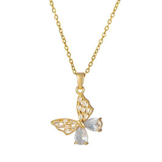 "Butterfly" Necklace, 18K Gold Plated Steel